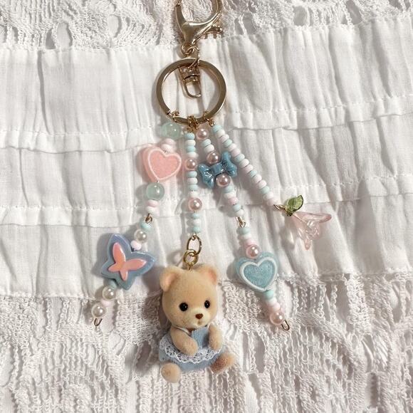 HANDMADE Calico Critter baby blue & pink Coquette Bag Charm/Keychain - Picture 1 of 4